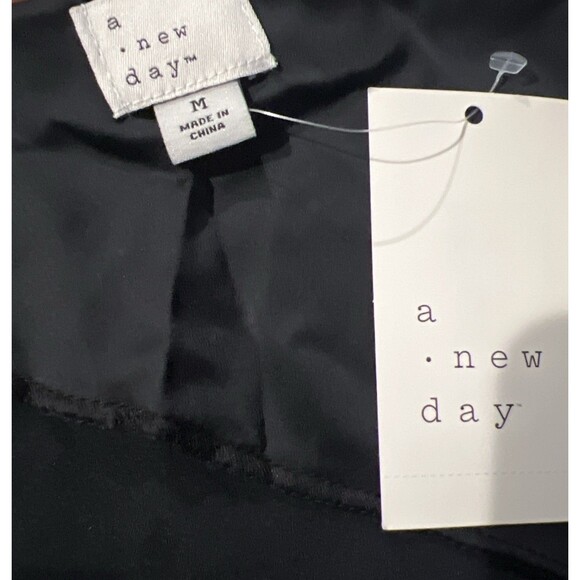 A New Day Women's Black Silky Slip Dress Side Slit Midi Spaghetti Strap Size M - Picture 9 of 10